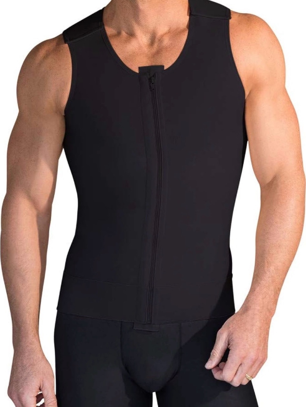 Marena Post Surgical Men's Black Front-Zip Compression Tank Garment Medium